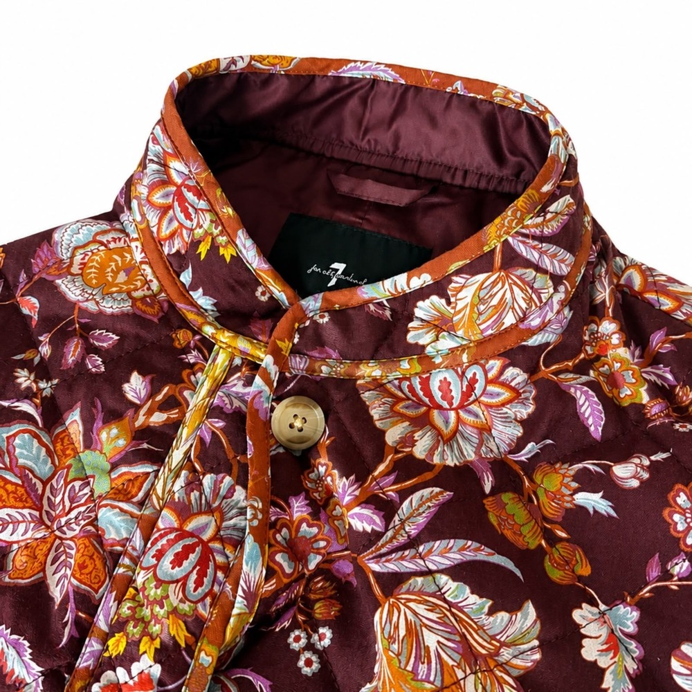 Seven For All Mankind Womens Dark Floral Cropped Quilted Jacket Size L Romantic - Picture 7 of 11